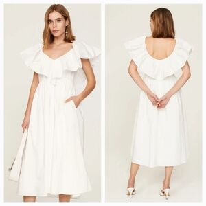 ADAM LIPPES Poplin Eyelet Ruffle White Midi Dress 12